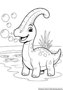 Darmowe kolorowanki dinozaury - dinozaur w wodzie z roślinami wodnymi