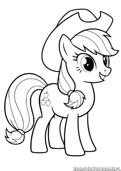 KOLOROWANKA MY LITTLE PONY APPLEJACK: Applejack z jabłkami na ciele, gotowa do zabawy i kolorowania.