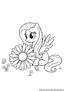 Kolorowanka My Little Pony z kwiatami i motylami - pony z kwiatem i motylkami