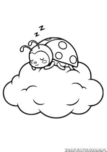 Kolorowanka biedronka na chmurze - biedronka śpi na chmurze