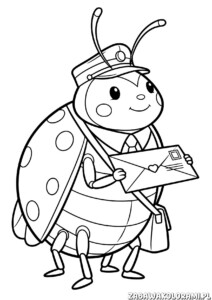 Listonosz biedronka kolorowanka - biedronka w mundurze listonosza z listem