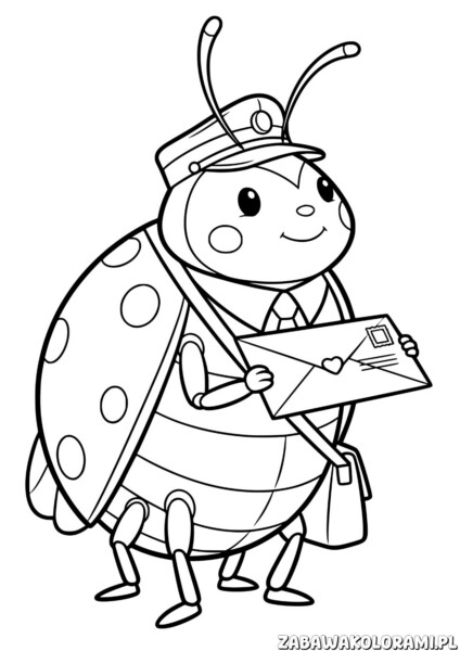 Listonosz biedronka kolorowanka - biedronka w mundurze listonosza z listem
