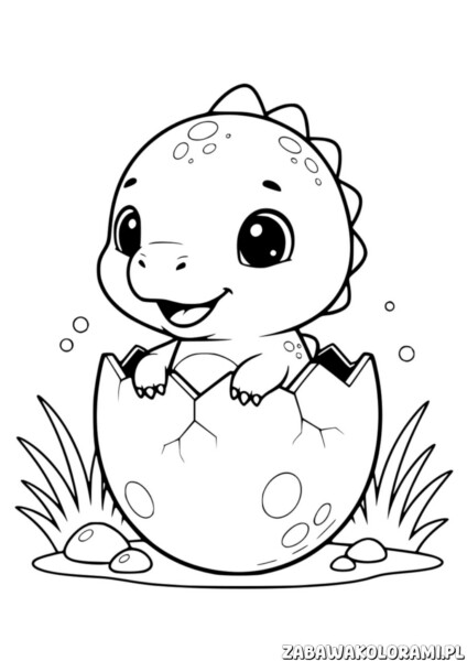 Malowanki dinozaury - kolorowanka z przyjaznym dinozaurem wychodzącym z jajka