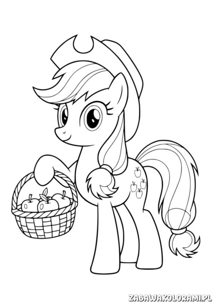 My Little Pony Applejack kolorowanka: Applejack z koszykiem jabłek