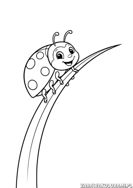 Prosta biedronka kolorowanka - biedronka na liściu z uśmiechem