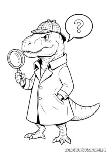 T-Rex Kolorowanka - Detektyw Dinozaur z lupą i myślnikiem