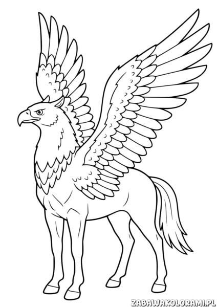 Hipogryf Hardodziob kolorowanka z mitycznym stworzeniem o ciele konia i orlej głowie