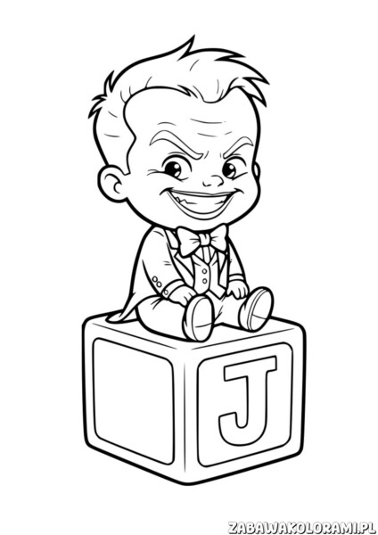 Joker Kolorowanka z chłopcem na bloku z literą J – chłopiec w garniturze z krawatem
