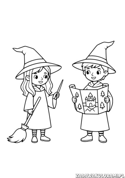 Kolorowanka Harry Potter z mapa przedstawia młodego czarodzieja z magiczną mapą, gotową do kolorowania przez dzieci.