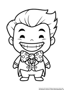 Kolorowanka Joker dla dzieci z rysunkiem uśmiechniętego chłopca w krawacie i fryzurą