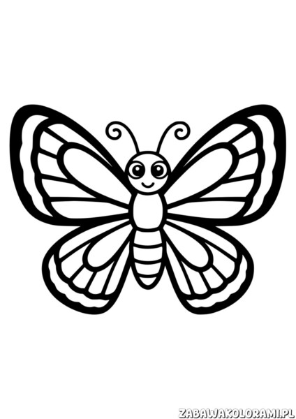 Kolorowanka Motyl z uśmiechniętą twarzą, łukowatymi skrzydłami i paskowanym ciałem do wykolorowania