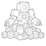 Kolorowanka minecraft do druku z creeperem otoczonym różnymi blokami z Minecraft