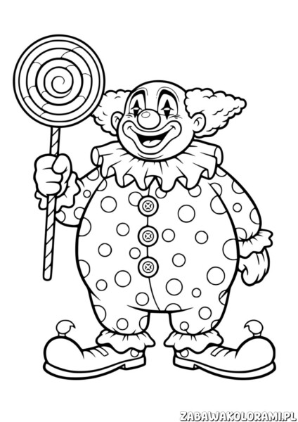Malowanka klaun z klaunem w stroju w kolorowe kropeczki z rękawiczkami