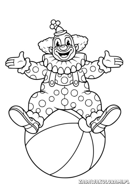 Malowanki klaun z uśmiechniętym klaunem w kropkowym stroju i dużymi butami