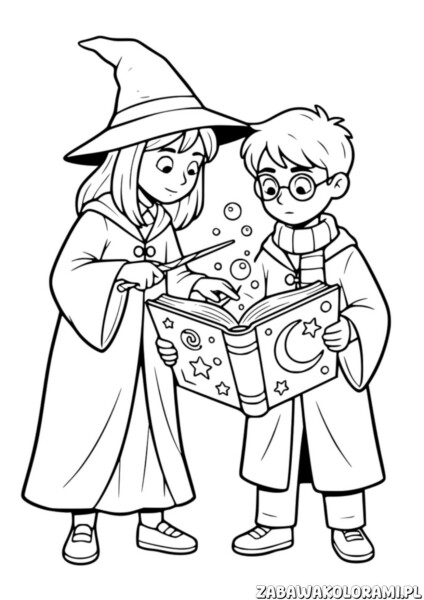 Nauka czarowania Kolorowanka harry potter z czarodziejską księgą i magicznymi symbolami
