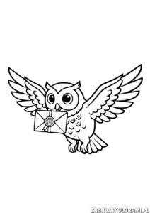 Sowa Pocztowa Kolorowanka z listem w szponach i rozpostartymi skrzydłami