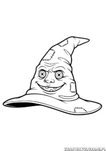 Tiara Przydziału – Kolorowanki Harry Potter – zabawna czapka z wyrazistymi rysami twarzy i prostopadłym rondem.