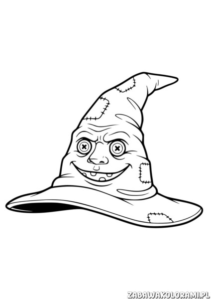 Tiara Przydziału – Kolorowanki Harry Potter – zabawna czapka z wyrazistymi rysami twarzy i prostopadłym rondem.