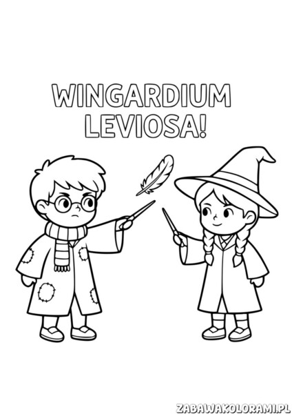 Wingardium Leviosa Kolorowanka Harry Potter z postaciami w szkolnych uniformach Hogwartu