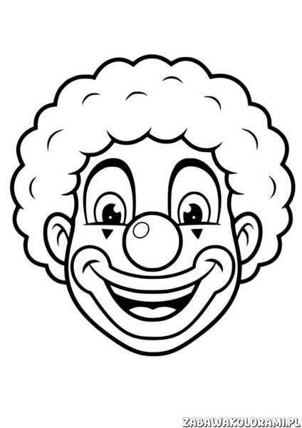 Buzia klauna kolorowanka z uśmiechniętą twarzą, dużymi oczami i wesołym wyrazem twarzy