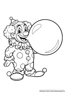 Darmowe kolorowanki klauny dla dzieci – klaun w stroju świątecznym z dęciem na głowie i wesołym uśmiechem