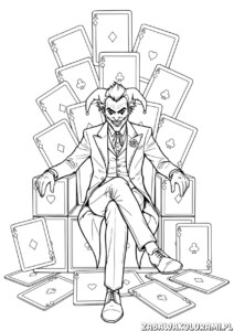 Kolorowanka joker tron karty do druku z Jokerem i kartami do kolorowania