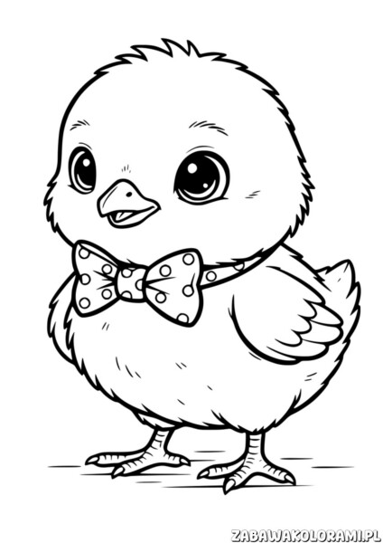 Kolorowanki wielkanocne kurczaki z sympatycznym kurczakiem w kokardce, gotowym do kolorowania przez dzieci