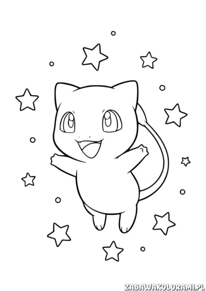 legendarny pokemon kolorowanka – Pikachu z podniesionymi rękami w nocnym, gwiazdowym tle