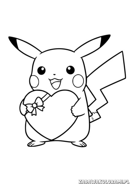 pikachu kolorowanka – Pikachu trzyma serce