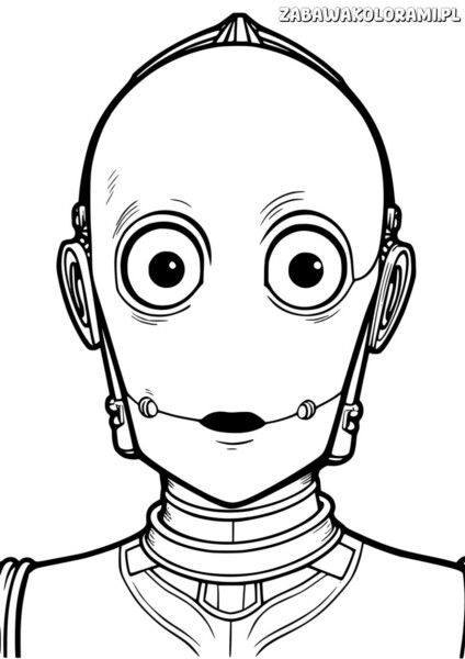 C-3PO Kolorowanka do druku – obrazek przedstawiający sympatyczną głowę robota C-3PO ze Star Wars