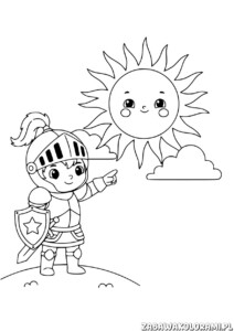 Darmowa Kolorowanka Rycerz z rycerzem w zbroi i uśmiechniętym słońcem z twarzą