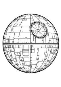 Gwiazda śmierci kolorowanka Gwiezdne wojny. Szczegółowy rysunek stacji kosmicznej z uniwersum Gwiezdnych Wojen.