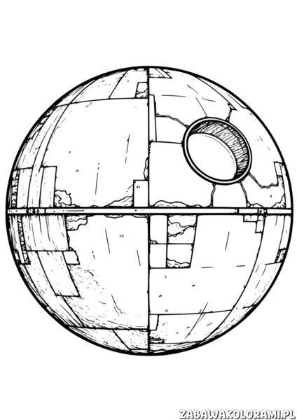 Gwiazda śmierci Kolorowanka do druku, stacja kosmiczna z Gwiezdnych Wojen z dużym działem laserowym