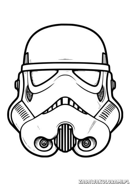 Gwiedne wojny Kolorowanka do druku. Stylizowany szkic hełmu stormtroopera z Gwiezdnych wojen.