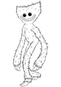Huggy Wuggy coloring pagei Poppy Playtime – kolorowanka z przyjacielskim lemurem o długim ogonie i wielkich oczach