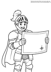 Kolorowanka Rycerz z mapą z przyjacielskim rycerzem i szczegółową mapą do kolorowania