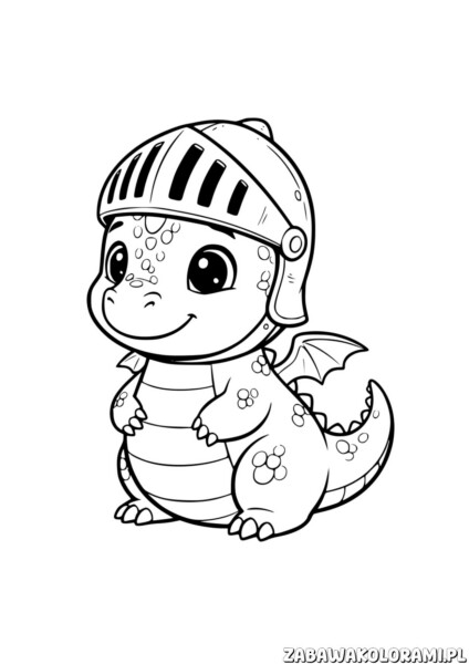 Kolorowanka Smok z uśmiechniętym smokiem w hełmie i łuską ciałem