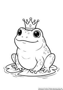 Kolorowanka żaba z koroną – sympatyczna żabka siedząca w sadzawce z królewską koroną na głowie.
