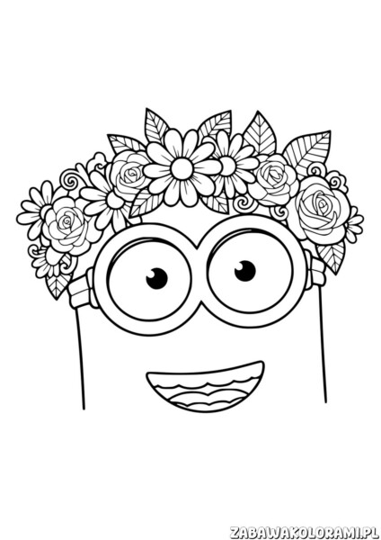 Minionek Kolorowanka lato - kolorowanka z wiankiem kwiatów i uśmiechem