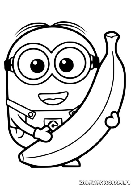 Minionki Kolorowanka - postać z dużymi oczami i małym ciałem, trzymająca duży banan.
