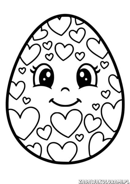 Pisanka Malowanka Do Druku z uśmiechniętą twarzą i sercami w otoczeniu twarzy