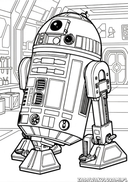 R2-D2 Kolorowanka Gwiezdne wojny z warsztatem droidów i narzędziami mechanicznymi