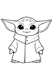 Yoda Kolorowanka przedstawiająca urocze Grogu w długiej szacie, gotowe do kolorowania.