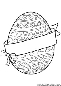 Darmowe kolorowanki pisanki do druku z ozdobnym wzorem z kwiatami i wstążką