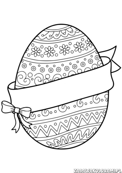 Darmowe kolorowanki pisanki do druku z ozdobnym wzorem z kwiatami i wstążką