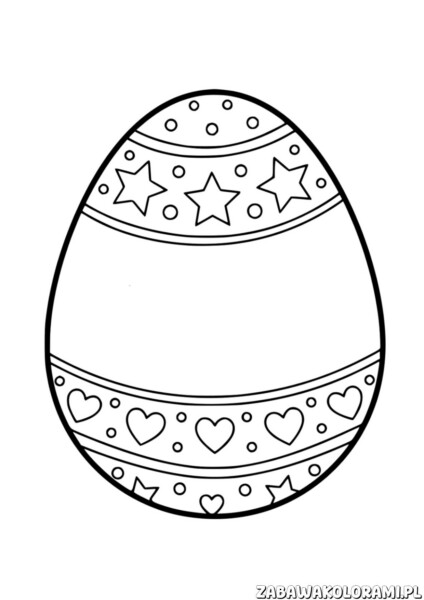 Kolorowanka pisanka z wzorami i symbolami, z gwiazdkami, kółkami, sercami