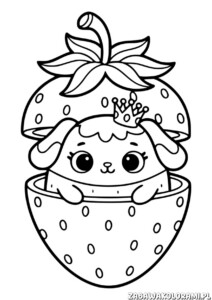 Kolorowanka toca boca – truskawka z rękami i twarzą siedzi w miseczce