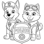 Kolorowanki Psi Patrol do druku z rysunkiem przedstawiającym szczeniaki-policjantów z serii Psi Patrol