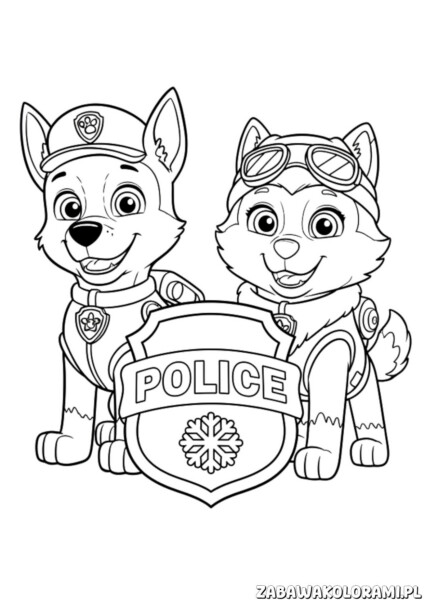 Kolorowanki Psi Patrol do druku z rysunkiem przedstawiającym szczeniaki-policjantów z serii Psi Patrol