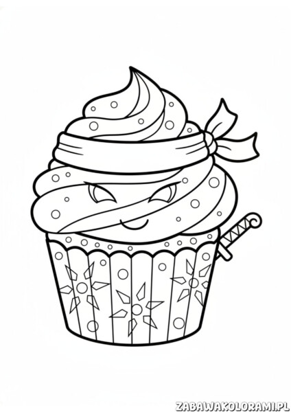 Babeczka Kolorowanki Ninjago, kolorowanka z babeczką do rozmalowywania dla dzieci